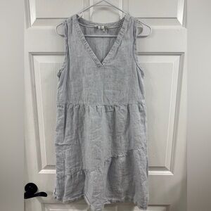 Lucky Brand Gray Striped linen V-Neck Midi Dress